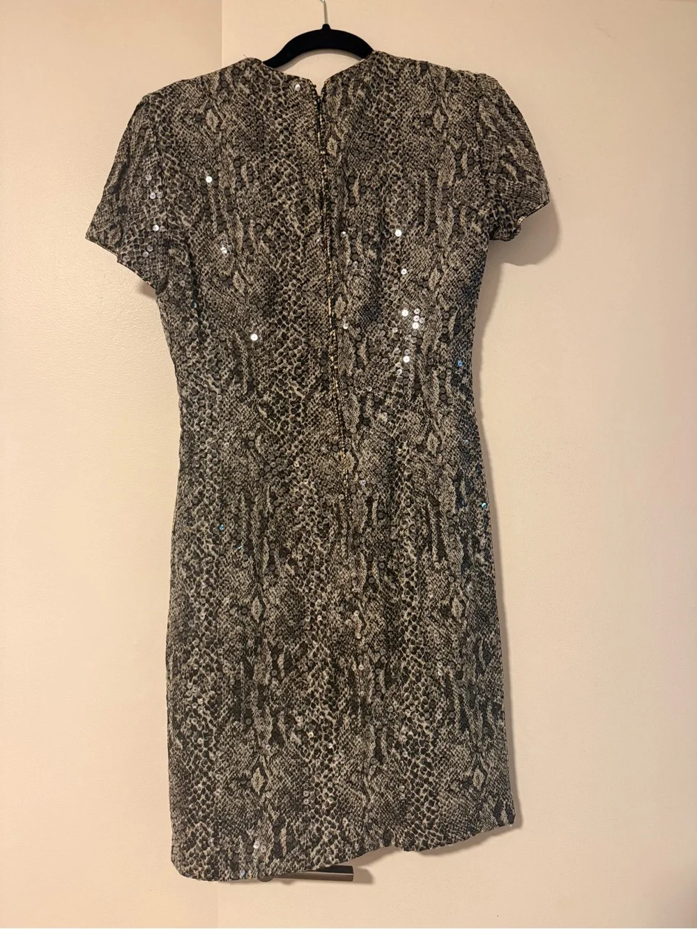 Chetta B Snake-Print Short Sleeve Mini Dress in Black and Cream
